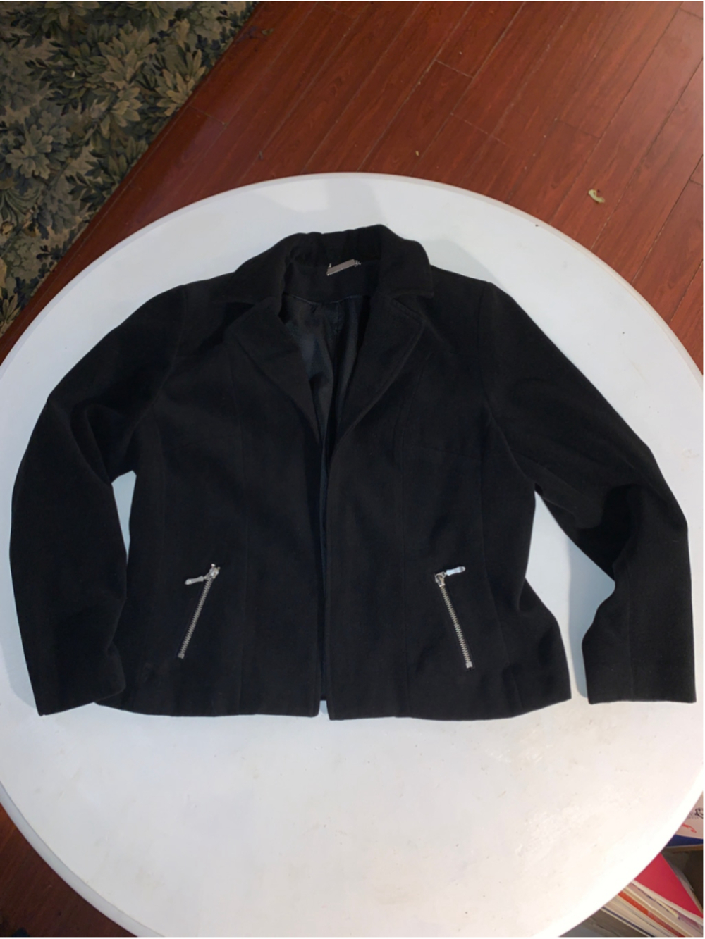 Women's Tanjay open front Black Blazer Jacket with Silver Zipper Pockets